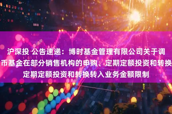 沪深投 公告速递:博时基金管理有限公司关于调整旗下博时合利货币基金在部分销售机构的申购、定期定额投资和转换转入业务金额限制